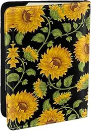 [JEJEA] Sunflower Pattern Print Travel Organizer Credit Cards Case Passport BookPassport Holder Cover Wallet forTraveling,, Black, One Size