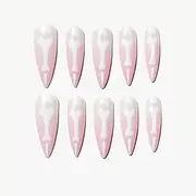 [Sun&Beam Nails] Handmade Press-on Long Almond Stiletto Pink White Halloween Glow In Dark Skeleton Finger Design False Nail Tips 10 Pcs (#127 S)