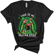 [Generic] This is My Lucky Pajama Shirt, Lovely St. Patrick's Day Dabbing Flamingo Leprechaun, Rainbow Shamrock Unisex T-Shirt