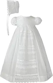 [Little Things Mean A Lot] Girls Special Occasion 26" Cotton Christening Baptism Gown with Venise Lace and Cap