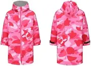 [ZONADA] Adult/Teen Unisex Deck Coat Swimming Parka Coat Water Proof Wind Proof Thick Fleece inside Hooded Cloak Long Sleeve (Pink-camouflage-Medium)