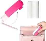 Travel Size Mini Lint Roller for Pet Hair, Refillable Foldable Lint Tape Roller, Portable Sticky Roller with Extra Refills, Dust Remover for Clothes Pink 90 Sheets Purse Essentials
