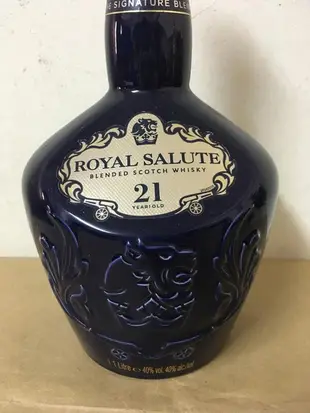 WH28194【四十八號老倉庫】二手 藍色 皇家禮炮 21年蘇格蘭威士忌 空酒瓶 1L 高25cm 1瓶價