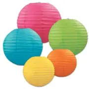 Pink Turquoise Green Orange Yellow Paper Lantern Assortment 5 Pack Luau Party