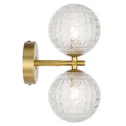 Prism Clear Glass Modern Felton Double Wall 2 Lights Antique Gold Lighting Telbix