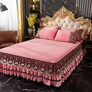 Ruffled Bedding Sheet Sets, Ruffle Bed Skirt, Bed Skirt for Queen Size Bed, Quilted Bed Skirt, Wrap Around Fitted Sheet, Ruffle Skirt Bedspread Set, Drop Dust, with 2 Pillow(B,180x220mcm)