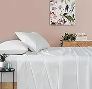 Gioia Casa Vintage Washed 100% Cotton Sheet Set with 2 Pillowcases - Ultra Soft, Comfy, Luxurious Bed Sheet - Flat & Fitted Sheet Set for Bedding - White - Queen Size