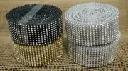 Sparkling Crystal Diamonds Rhinestone Ribbon Lattice Mesh Gold Silver Iridescent