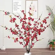florisso Boutique Plum Blossom Artificial Flowers Table Party Decorations Faux Pink Cherry Tree Stems Orchid Jasmine Tall Vase Arrangement for Wedding Home, 4 PCS