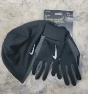 NWT NIKE WOMEN'S THERMA HAT AND GLOVE RUNNING SET BLACK WITH GRAY M/L