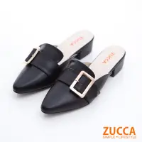 在飛比找Yahoo奇摩購物中心優惠-ZUCCA-方扣環尖頭平底拖鞋-黑-z6801bk