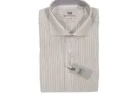 NEW $145 Hickey Freeman Dress Shirt! 16.5 35 *White Tan & Taupe Stripes*