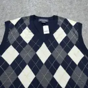 Brooks Brothers Sweater Vest Men XL Blue White Argyle Diamond Wool V-Neck VTG