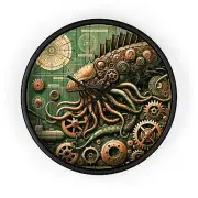 Home Decor Wall Clock Steampunk Kraken in Rusted Harbor