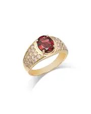 Bloomingdale's Fine Collection Garnet & Champagne Diamond Men's Ring in 14K Yellow Gold