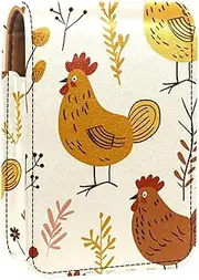 Lipstick Case,Leather Lip Gloss Lipstick Organizer with Mirror,Mini Lipstick Holder Bag,Chicken Hen Plant Eggs