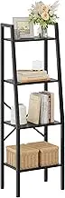 Hoctieon Ladder Shelf Bookcase, 4-Tier Ladder Bookshelf, Tall Bookshelf with Metal Frame, Industrial Bookshelf Ladder, for Living Room, Kitchen, Home Office, Bedroom, Simple Assembly, Black