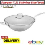Scanpan Large Stainless Steel Wok w/ Glass Lid Induction Gas Electric Stove Pan