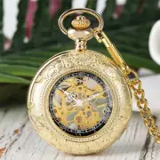 Charm Roman Numerals Display Gold Tone Mechanical Hand Winding Pocket Watches