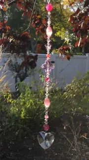 Handmade Pink Crystal Suncatcher/Prism W/Swarovski Elements Crystal Heart USA