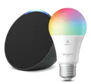 Amazon Echo Pop Bundle | Charcoal Smart Speaker with Sengled Smart Color Bulb