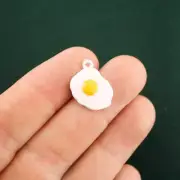 4 Fried Egg Charms White Enamel Fun and Colorful - E247