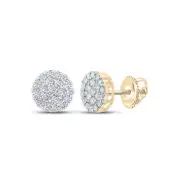 10K Yellow Gold Mens Round Diamond Cluster Earrings 3/4 Cttw