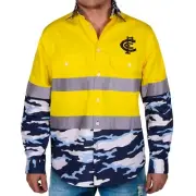AFL Carlton Blues Hi-Vis Camo Men's Tradie Work Shirt - Sizes M-5XL **SALE**