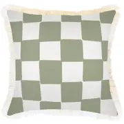 Cushion Cover-Coastal Fringe-Check Sage-45cm x 45cm