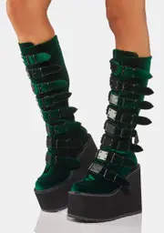 [Demonia] Emerald Velvet Trinity Boots