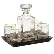 6pc Tempa Winston Crystal Whisky Carafe/Tumbler Glasses w/ Storage Set Gold