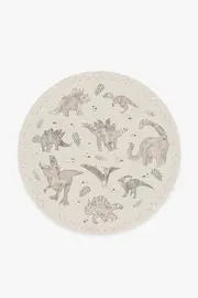 185' Round | Machine Washable Runner Rug | Kid & Pet Friendly | Indoor Rug | Dinosaur Parade Warm Grey Tufted Rug | Ruggable