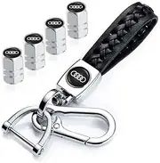 4pcs Car Tire Dust Caps Valve Caps&Key Chain for Audi A1 A3 RS3 A4 A5 A6 A7 RS7 A8 Q3 Q5 Q7 R8 S Series, Car Tire Valve Caps+Car Keychain Combo for Car Key Ring Replacement