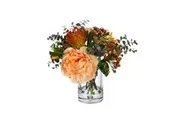 Glamorous Fusion Peony & Banksia 30cm Peach Artificial Faux Plant Flower Decorative Mixed Arrangement In Glass