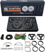 GlowShift Black 7 Color 6 Gauge Custom Dashboard Cluster Set - 3-3/4" (95mm) Speedometer & Tachometer - 2-1/16" (52mm) Fuel Level, Oil Pressure, Water Temp & Volt Gauges - Includes Sensors & Wiring
