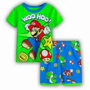 Super Mario Print Pyjamas Summer Short Sleeve Tops T-shirt Shorts Set Outfits For Kids Boys Girls 5-6Y