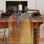 Blue and Orange Table Runner, Vintage Abstract 13x72 Abstract Blue Orange