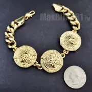 HIP HOP RAPPER'S STYLE GOLD PLATED MEDUSA MEDALLION MIAMI CUBAN CHAIN BRACELET