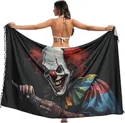 [XYMZR] Scary Clown Hair Women's Sarong Swimsuit Coverups Chiffon Bikini Wraps Skirt with Tassels L