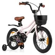Costway 40 cm Bike w/Training Wheels & Adjustable Seat Push Pedal Bike Bicycle Pink