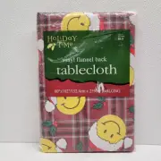 Vintage Walmart Holiday Time Christmas Smiley Face Tablecloth Oblong 60" x 102"