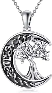 Tree of Life Crescent Moon Pendant Necklace 925 Sterling Silver Gifts Men Women
