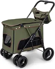 Pet Stroller Dual Entry and Top Pet Stroller Removable Storage Bag Stroller Four Wheel Pet Stroller Outdoor Pet Stroller Small Pet Stroller(Green)