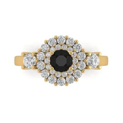1.6Ct Round Cut Natural Onyx Solid Gold Halo Engagement Promise Statement Ring