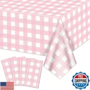 4 Pack Pink Gingham Tablecloths, Pink and White Checkered Tablecloths 86.6 x