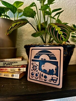 Oklahoma Coasters - Bison, State Outline, & Native Plants Unique, Oklahoma Decor