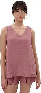 [Amazhiyu] Linen Womens Tops, Summer 100% Linen Tank Tops Casual V Neck Sleeveless Blouses Loose Fit for UK, Pink, XL