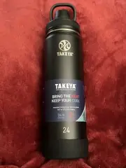 TAKEYA WATER BOTTLE 24 OZ. BLK. STAYS COLD 24HRS*HOT12HRS. INSULATED LID W HANDL