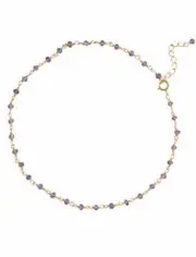 AzureBella Jewelry Amethyst Bead Anklet 14k Gold-Plated Sterling Silver Adjus...
