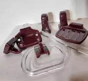 Vintage Deep Purple Porcelain Towel Holder, Robe Hook, Soap Dish, Tooth Brush